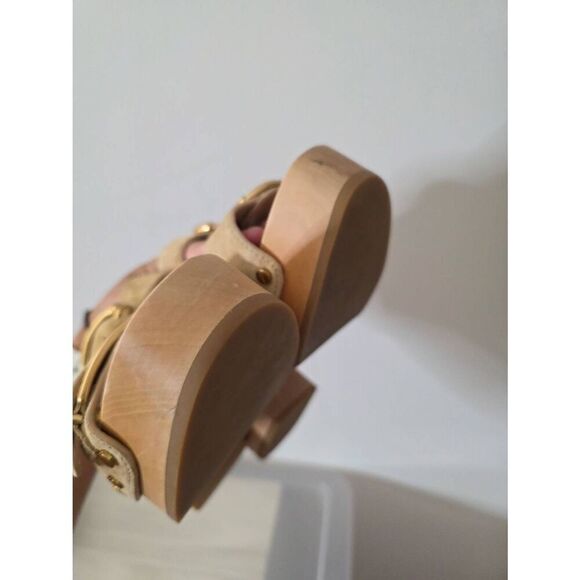 Veronica Beard Halifax Suede Dual Buckle Open Toe High Heel Clog Shoe In Desert - Picture 7 of 9